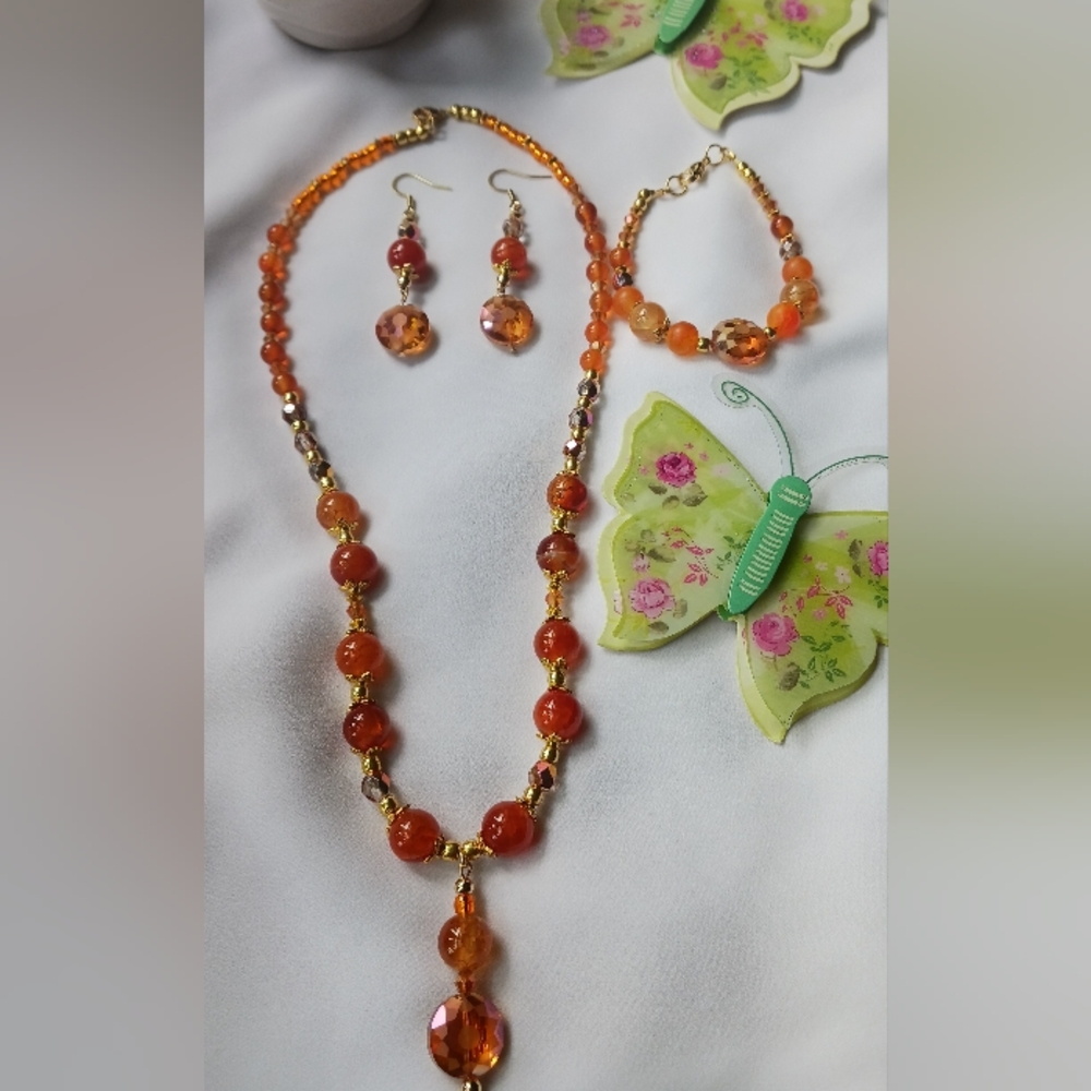 Handmade Necklace, Bracelet and Earrings set Setting Sun - Picture 3 of 3
